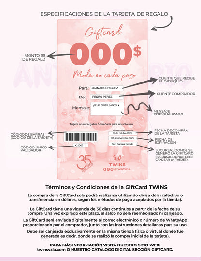 Tarjeta de regalo TwinsVzla